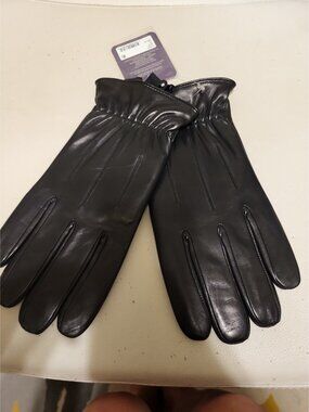Men's Grandoe Black Leather Driving Gloves Fleece Lined Size XL